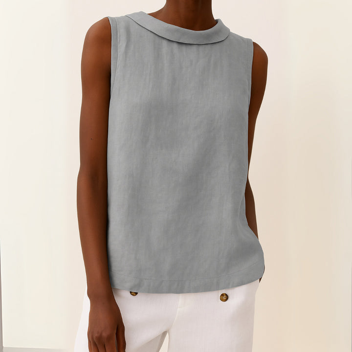 Sleeveless Top | Longline | Collared | Relaxed Fit-Fashion Nora