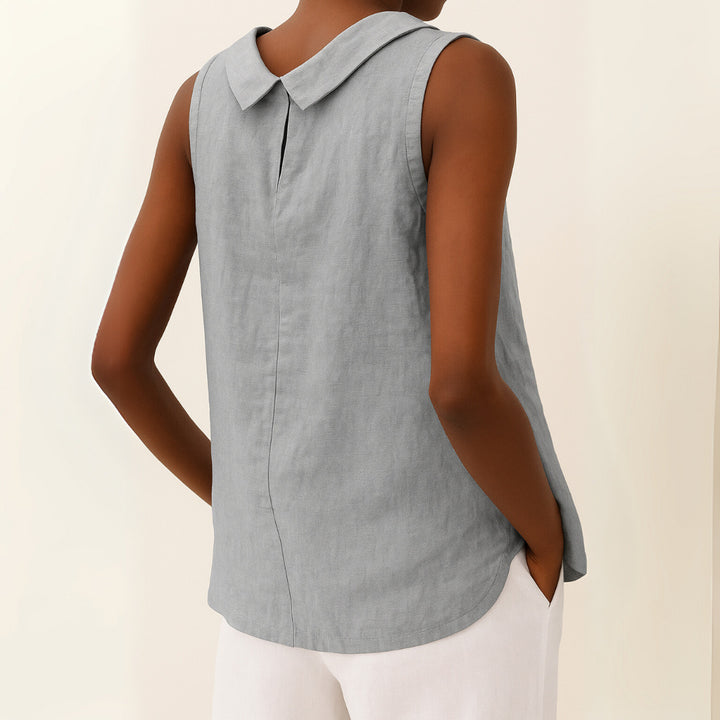 Sleeveless Top | Longline | Collared | Relaxed Fit-Fashion Nora