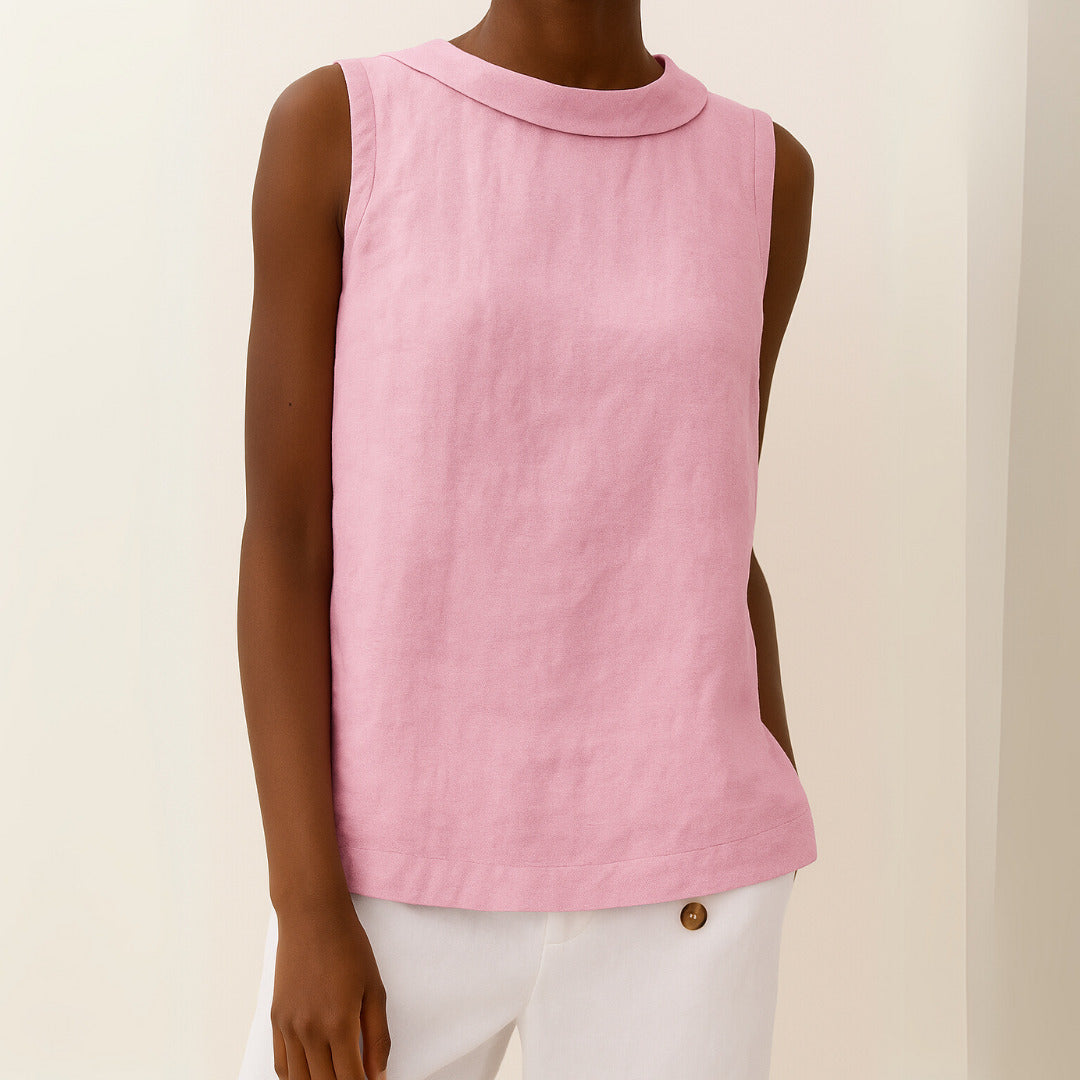 Sleeveless Top | Longline | Collared | Relaxed Fit-Fashion Nora