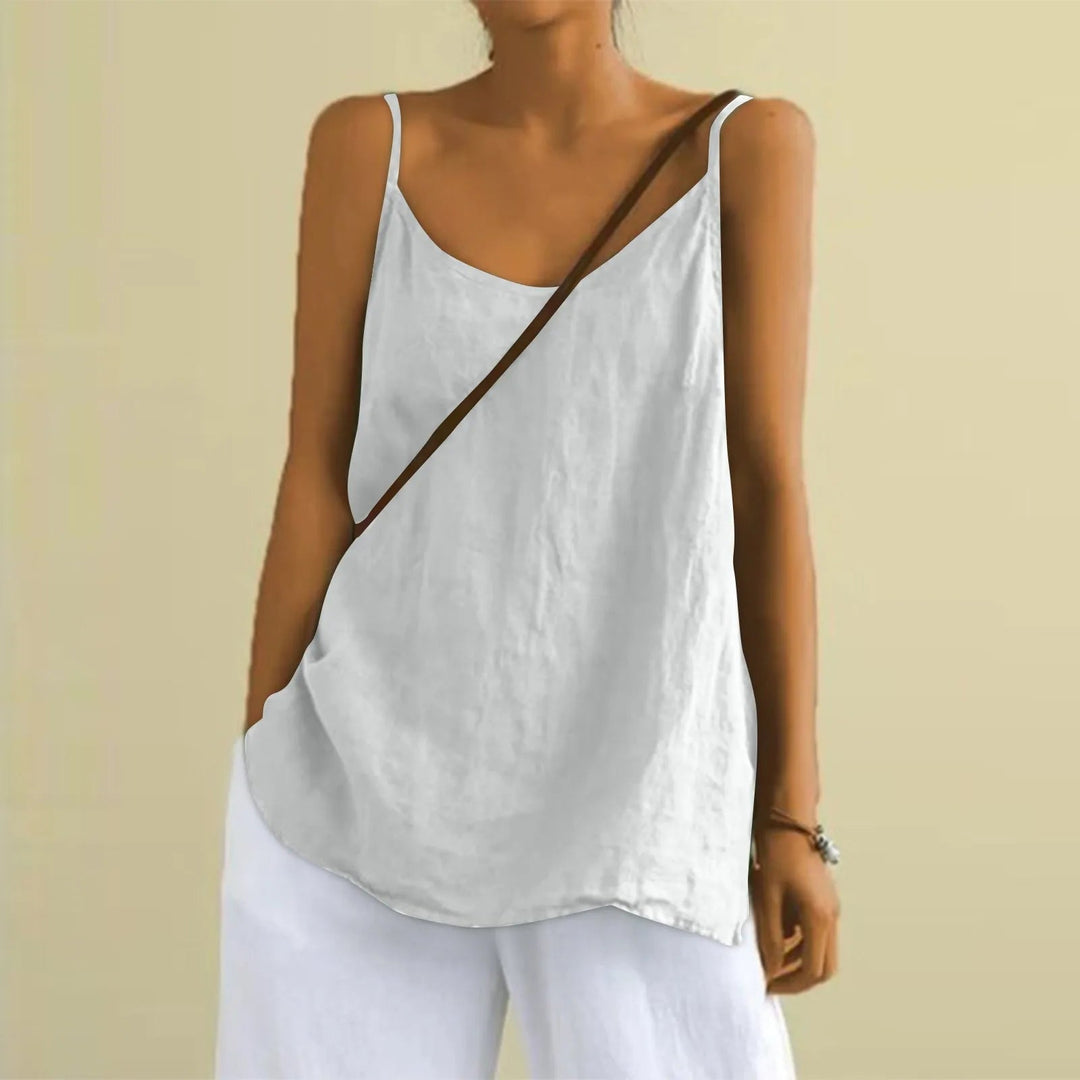 Women's white sleeveless oversized linen cami summer top