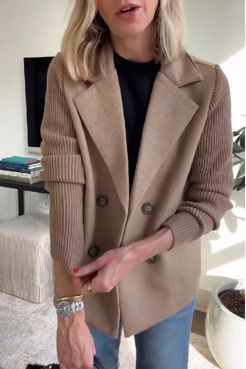 Women's double breasted blazer with knit sleeves