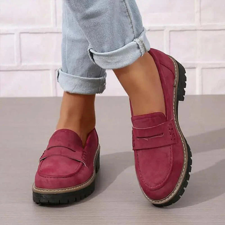Women's red chunky platform slip-on loafers