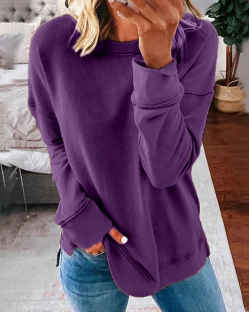 Women's purple casual plain pullover sweatshirt