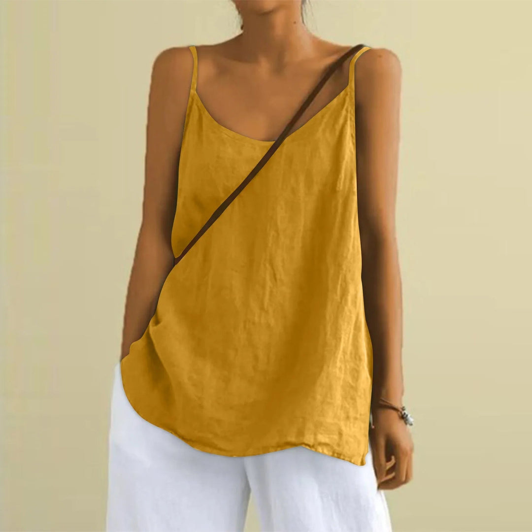 Women's yellow sleeveless oversized linen cami summer top