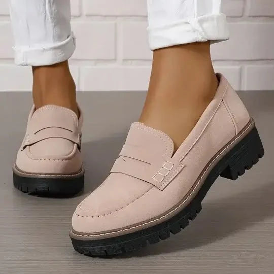 Women's pink chunky platform slip-on loafers