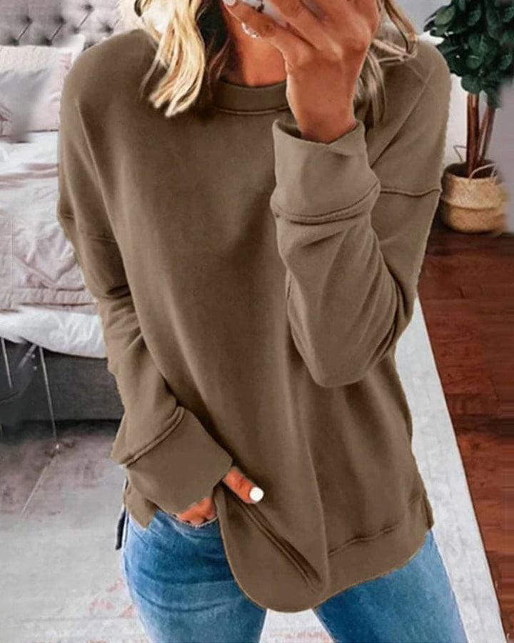 Women's khaki casual plain pullover sweatshirt