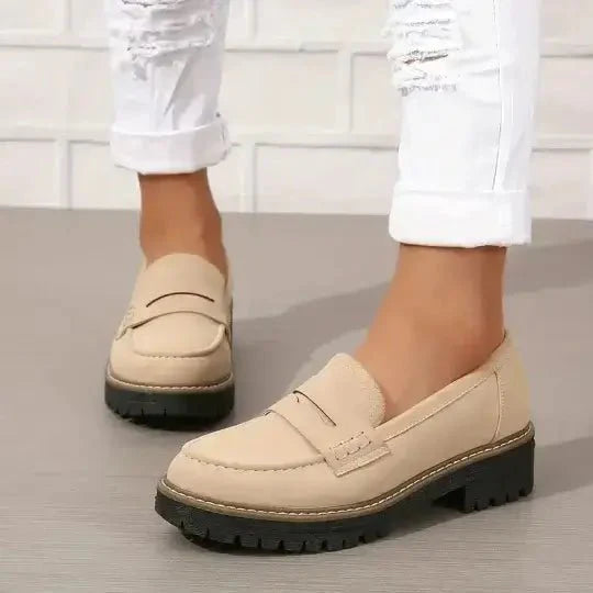 Women's beige chunky platform slip-on loafers