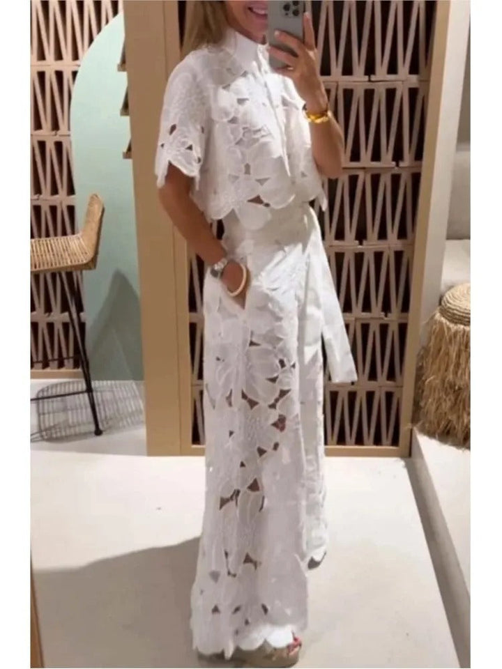 Women's floral cut-out lace palazzo two-piece set