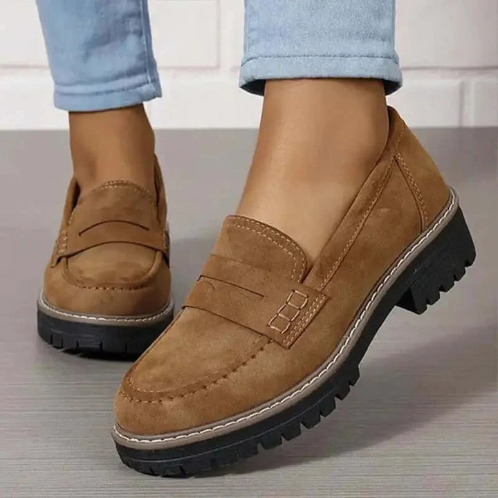 Women's brown chunky platform slip-on loafers