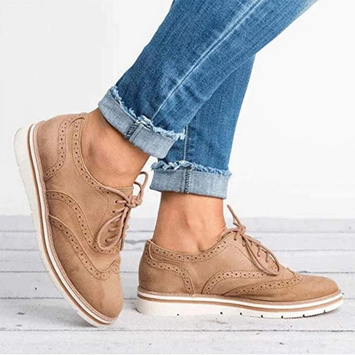 Women's khaki lace-up brogue platform sneakers