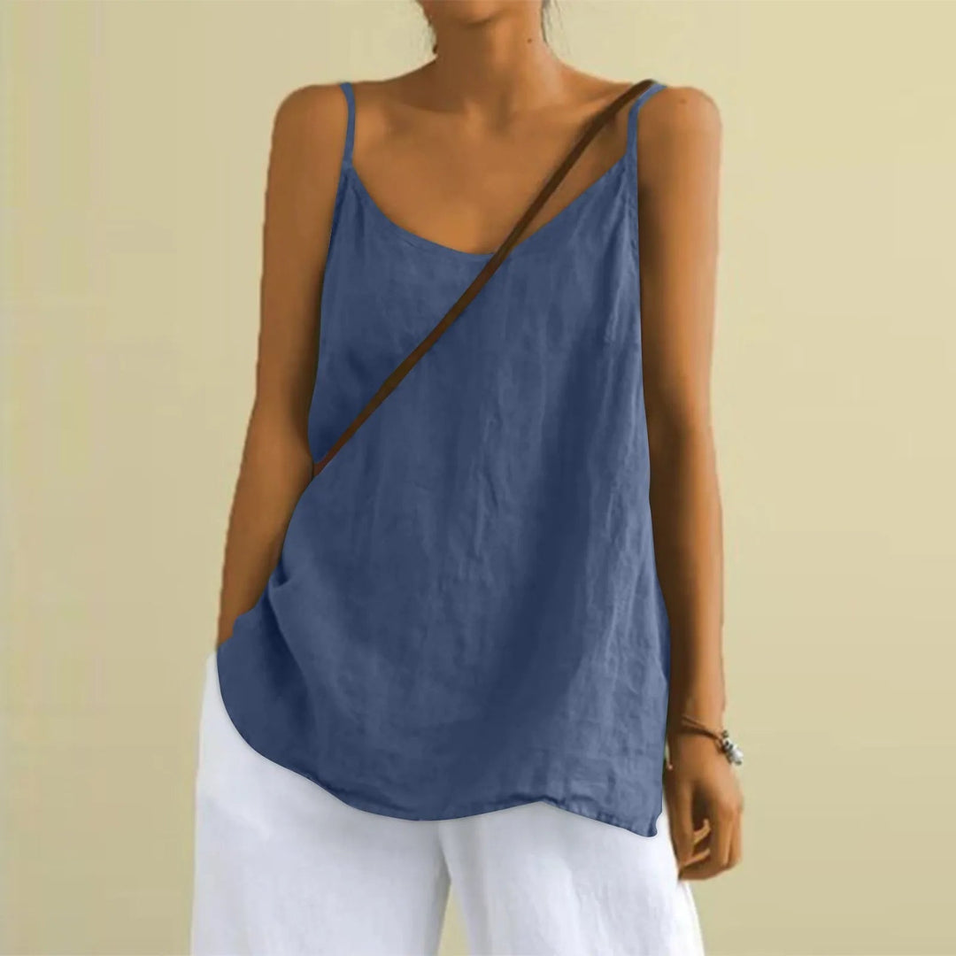 Women's blue sleeveless oversized linen cami summer top