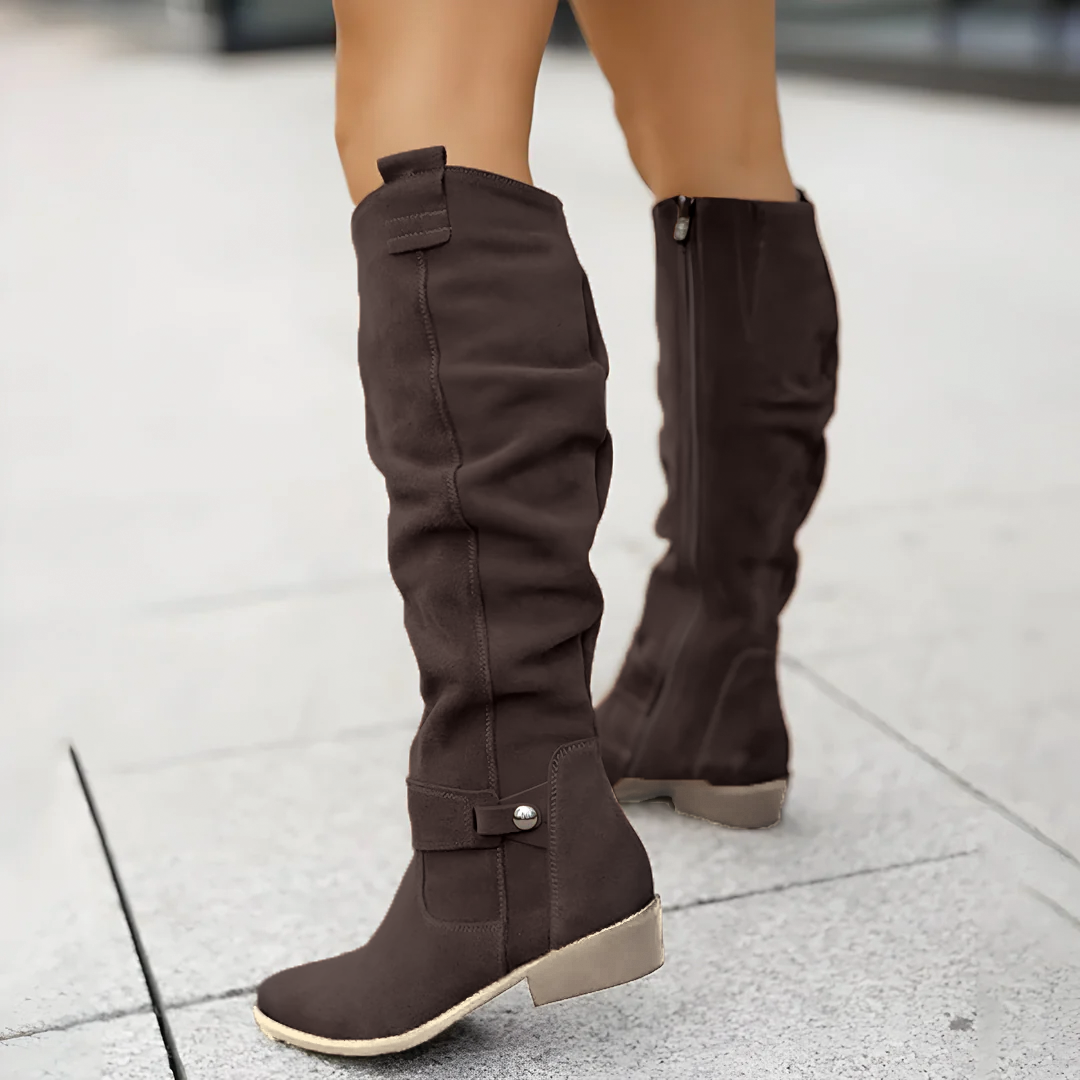 Women's suede low heel knee high boots