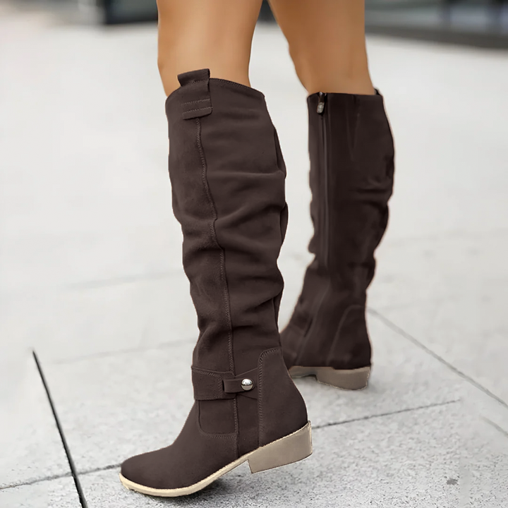 Women's suede low heel knee high boots