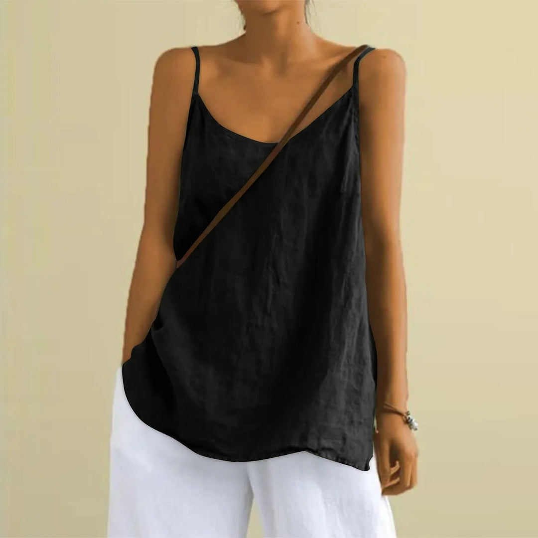 Women's black sleeveless oversized linen cami summer top