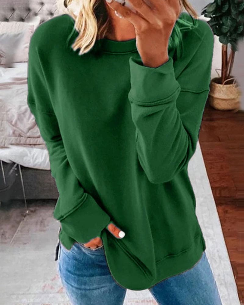 Women's green casual plain pullover sweatshirt
