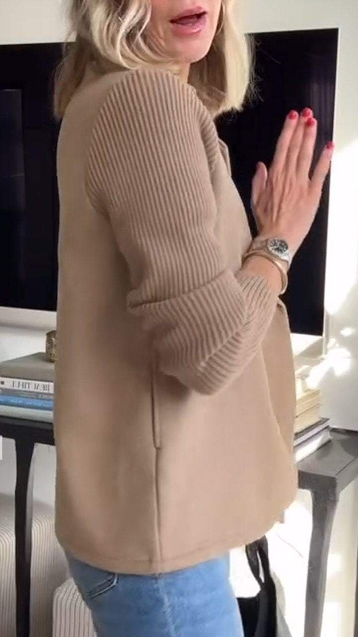 Women's double breasted blazer with knit sleeves