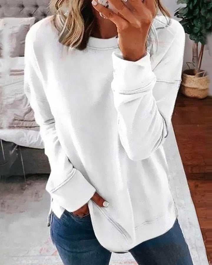 Women's white casual plain pullover sweatshirt