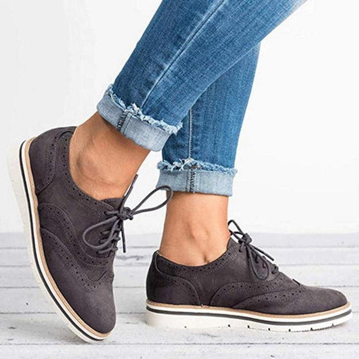Women's grey lace-up brogue platform sneakers