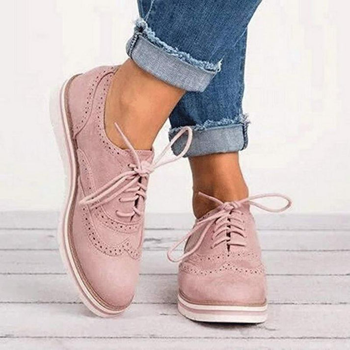 Women's pink lace-up brogue platform sneakers