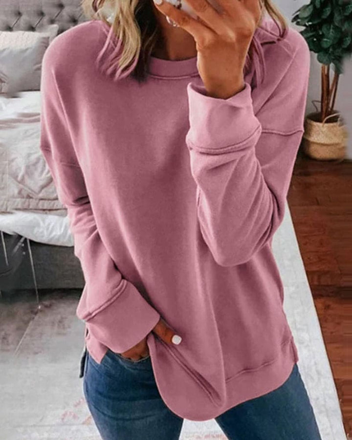 Women's pink casual plain pullover sweatshirt
