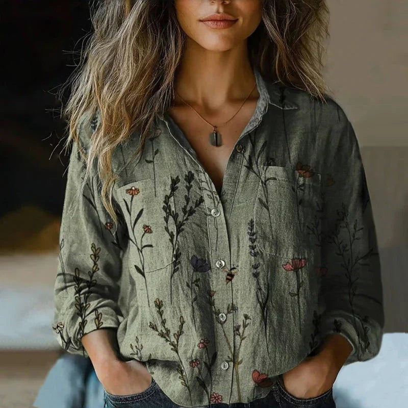 Womens Shirts | Boho Print | Button Front | Long Sleeve-Fashion Nora