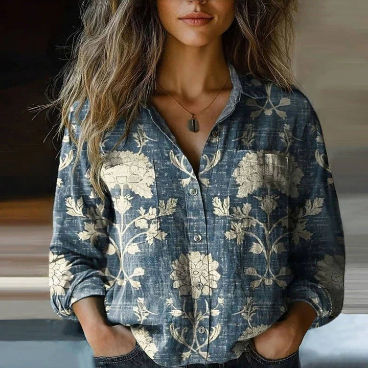Womens Shirts | Boho Print | Button Front | Long Sleeve-Fashion Nora