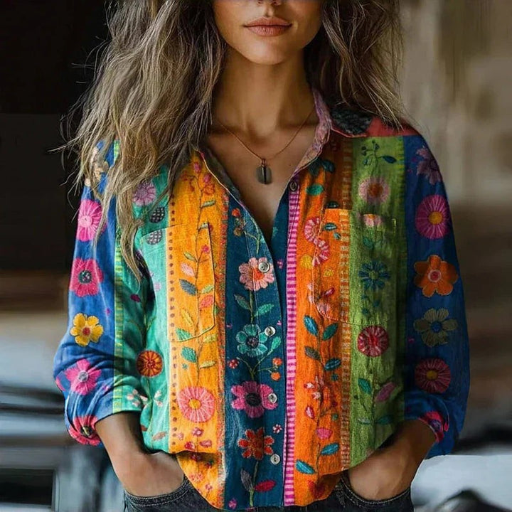 Womens Shirts | Boho Print | Button Front | Long Sleeve-Fashion Nora
