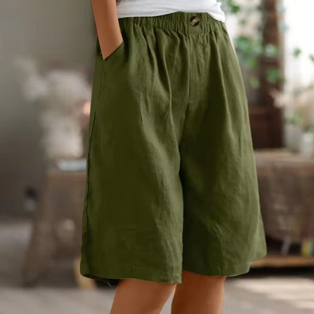 Womens Shorts | Wide Leg | Elastic Waist | Knee Length-Fashion Nora