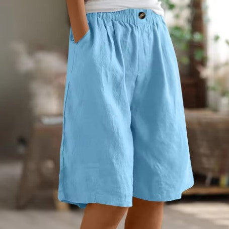 Womens Shorts | Wide Leg | Elastic Waist | Knee Length-Fashion Nora