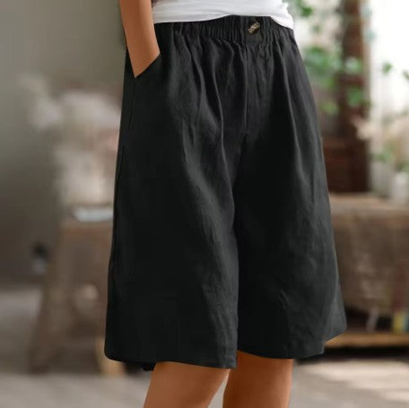 Womens Shorts | Wide Leg | Elastic Waist | Knee Length-Fashion Nora