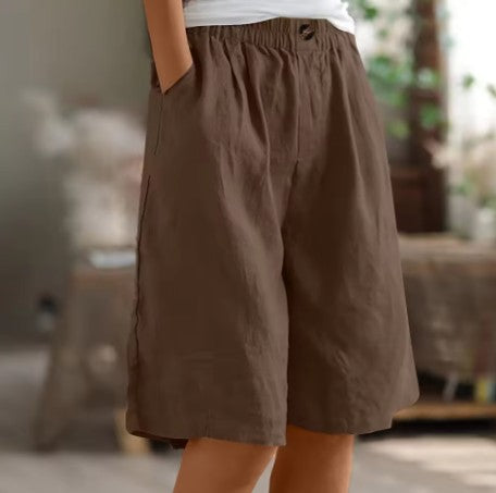 Womens Shorts | Wide Leg | Elastic Waist | Knee Length-Fashion Nora